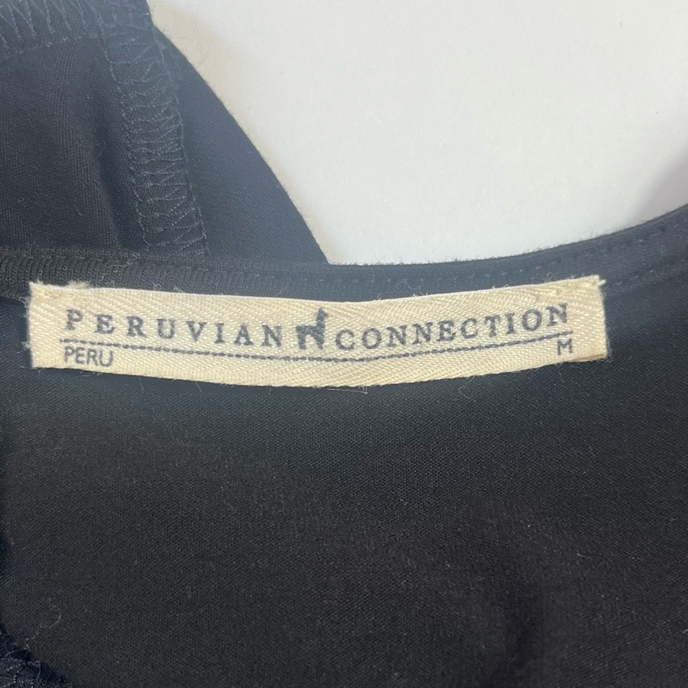 Peruvian Connection Black Keyhole Top Tie Waist Flutter Sleeve Stretch Blouse M - Picture 10 of 14